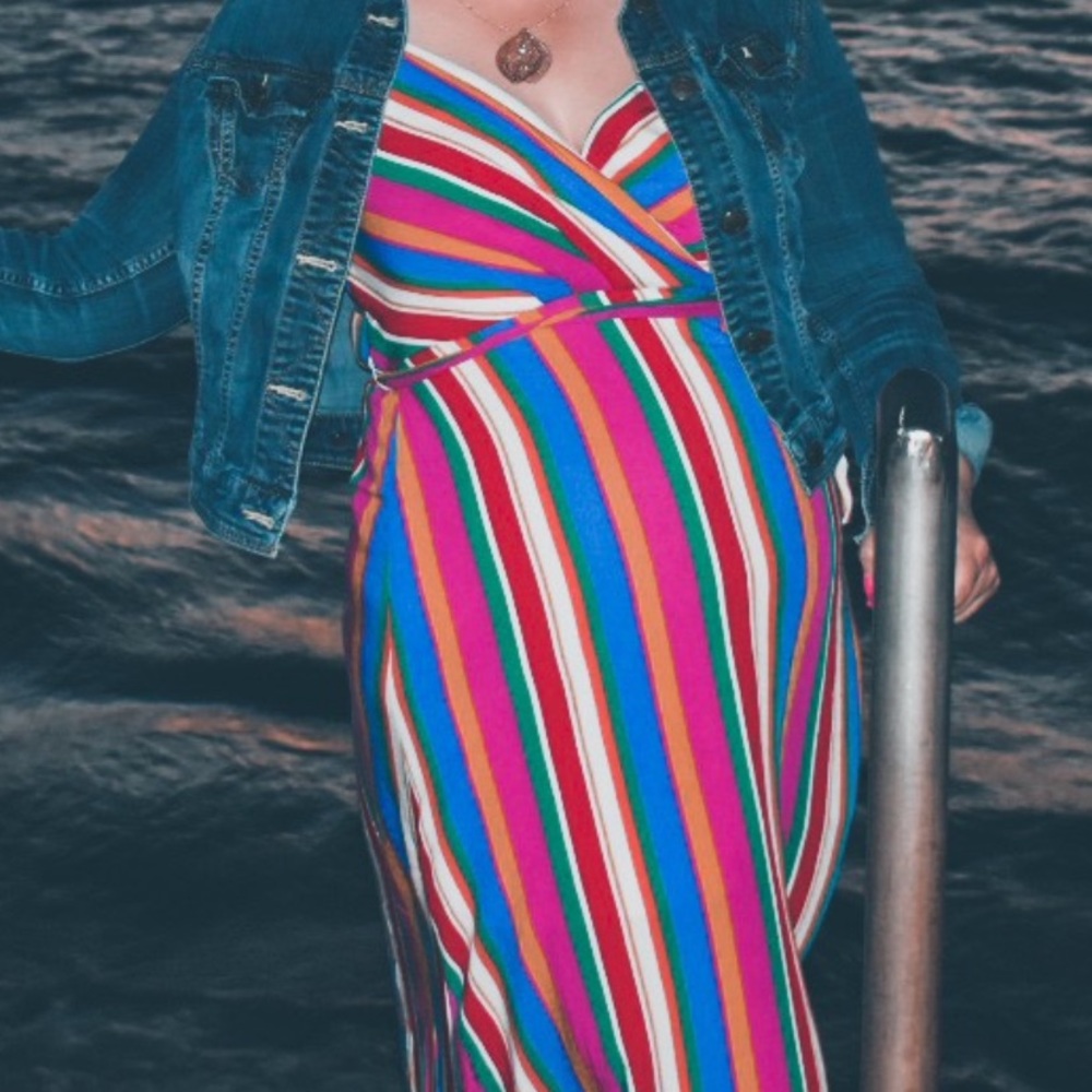 Blue rain colorful cocktail dress large pink green white mustard red